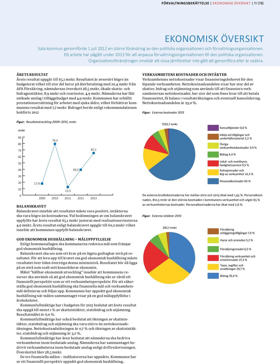 Organisationsförändringen innebär att vissa jämförelser inte gått att genomföra eller är osäkra. Årets resultat Årets resultat uppgår till 65,1 mnkr.