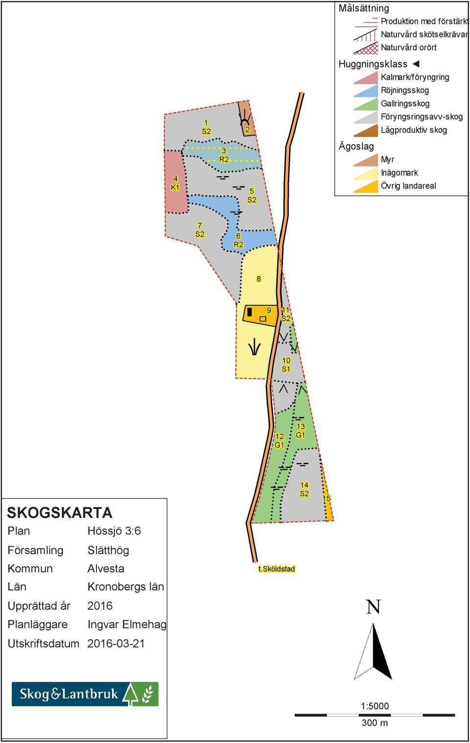 Lågproduktiv skog Myr Inägomark Övrig landareal SKOGSKARTA Plan Hössjö 3:6 Församling Kommun Län