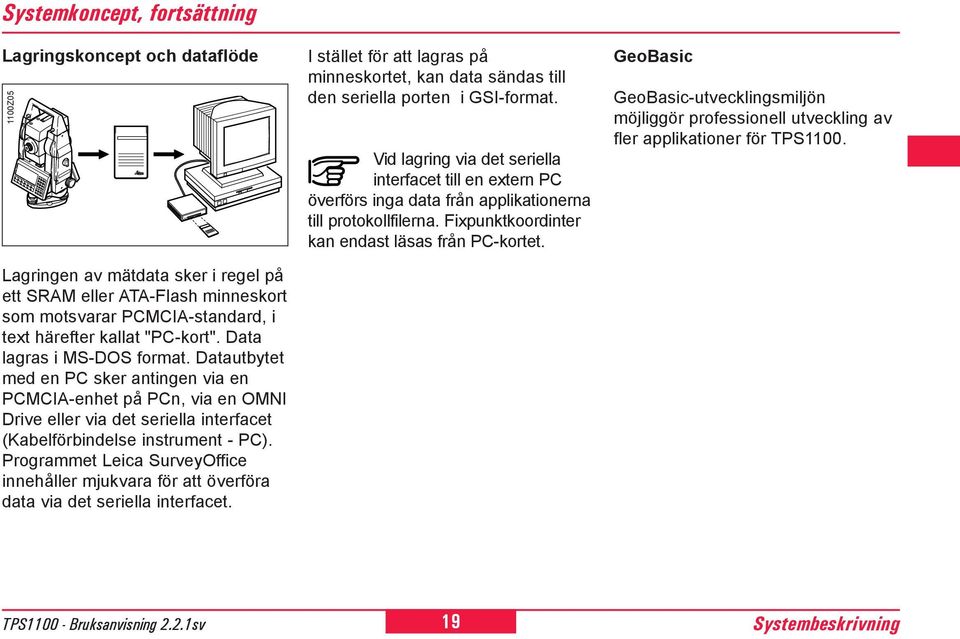 GeoBasic GeoBasic-utvecklingsmiljön möjliggör professionell utveckling av fler applikationer för TPS1100.