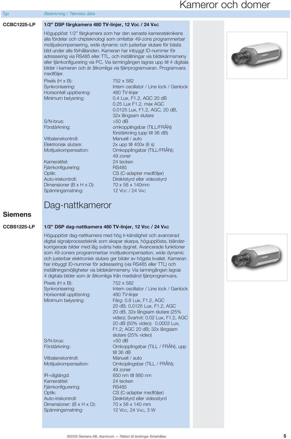 Kameran har inbyggt ID-nummer för adressering via RS485 eller TTL, och inställningar via bildskärmsmeny eller fjärrkonfigurering via PC.