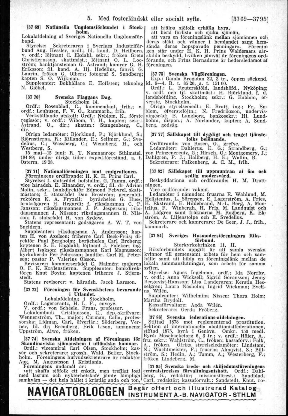 Sekreteraren i Sveriges Industriför- sända deras hopsparade penningar», Föreninbund Aug. Hessler, ordf.; fil. kand. D. Heilborn, gen står under H.K. H. Prins Waldemars sär. v. ordf.; löjtnant C.