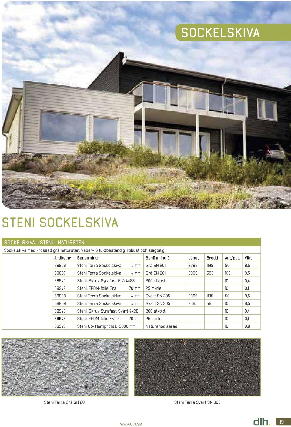 Steni, EPDM-folie Grå 70 mm 25 m/rle 10 0,1 68808 Steni Terra Sockelskiva 4 mm Svart SN 305 2395 1195 50 9,5 68809 Steni Terra Sockelskiva 4 mm Svart SN 305 2395 595 100 9,5 68945 Steni,