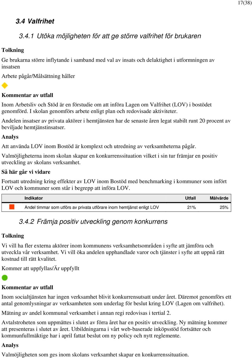 1 Utöka möjligheten för att ge större valfrihet för brukaren Tolkning Ge brukarna större inflytande i samband med val av insats och delaktighet i utformningen av insatsen Arbete pågår/målsättning