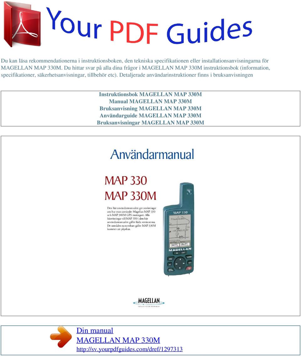 Detaljerade användarinstruktioner finns i bruksanvisningen Instruktionsbok MAGELLAN MAP 330M Manual MAGELLAN MAP 330M Bruksanvisning