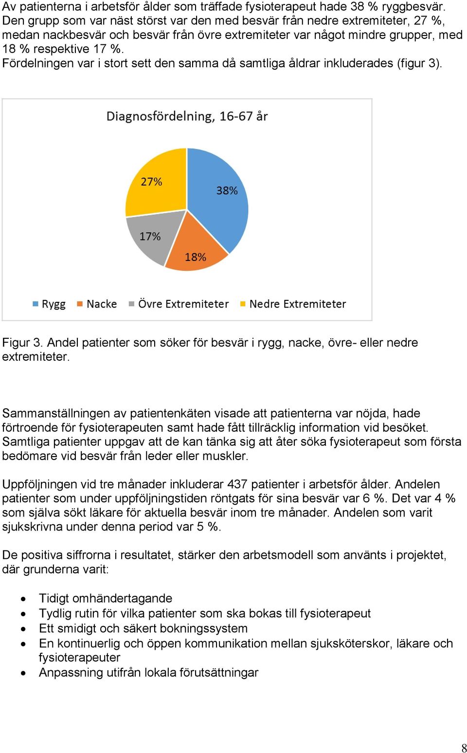 Fördelningen var i stort sett den samma då samtliga åldrar inkluderades (figur 3). Figur 3. Andel patienter som söker för besvär i rygg, nacke, övre- eller nedre extremiteter.