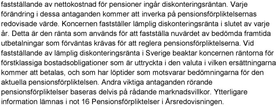 Detta är den ränta som används för att fastställa nuvärdet av bedömda framtida utbetalningar som förväntas krävas för att reglera pensionsförpliktelserna.