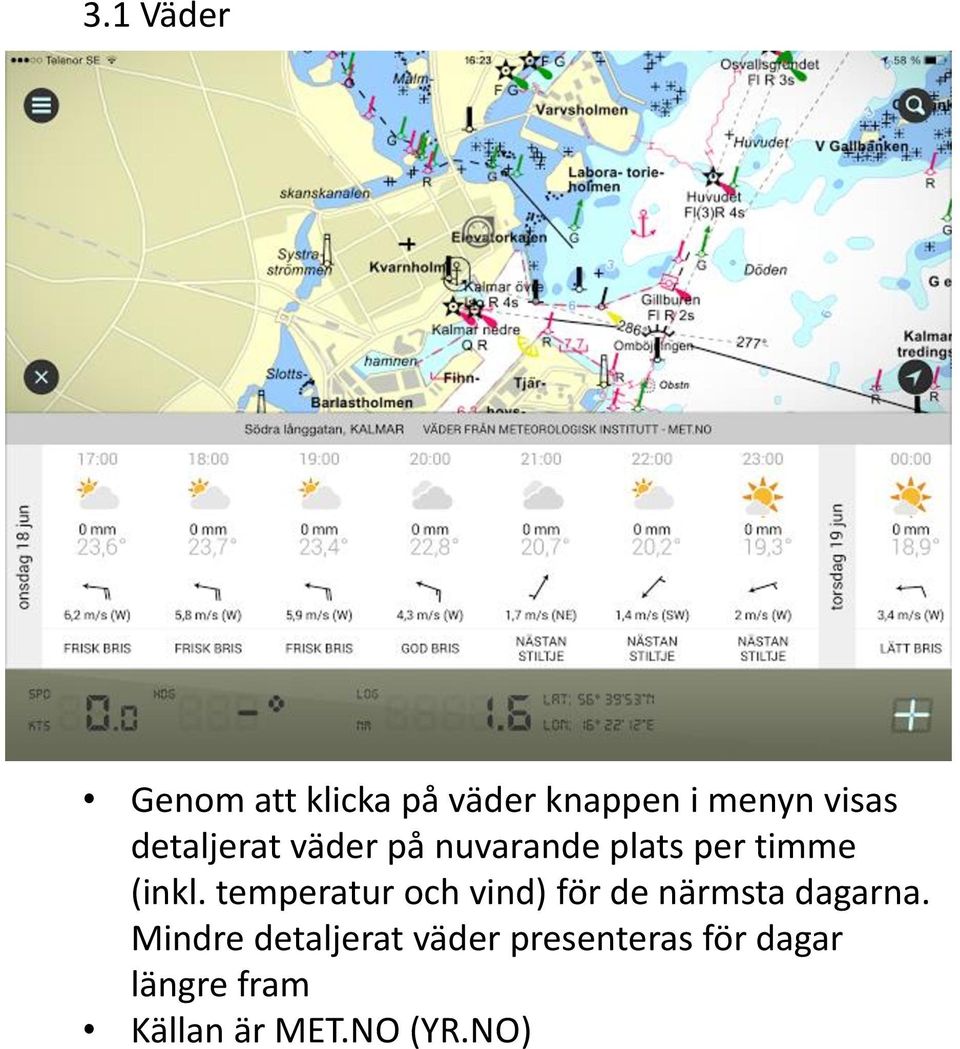 temperatur och vind) för de närmsta dagarna.