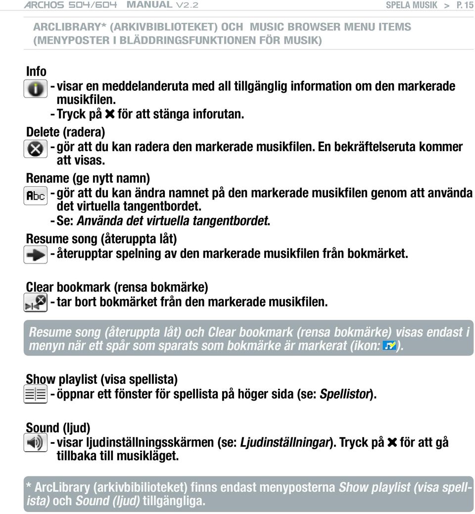 - Tryck på för att stänga inforutan. Delete (radera) - gör att du kan radera den markerade musikfilen. En bekräftelseruta kommer att visas.