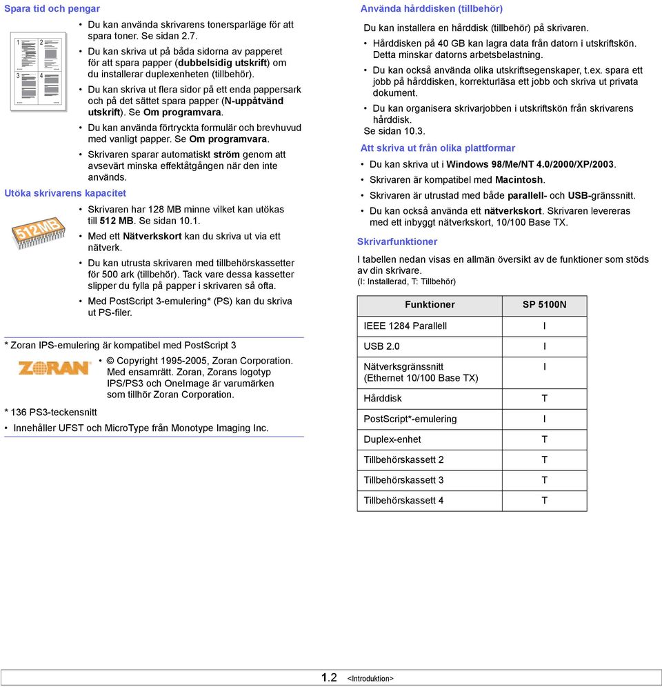 Du kan skriva ut flera sidor på ett enda pappersark och på det sättet spara papper (N-uppåtvänd utskrift). Se Om programvara. Du kan använda förtryckta formulär och brevhuvud med vanligt papper.