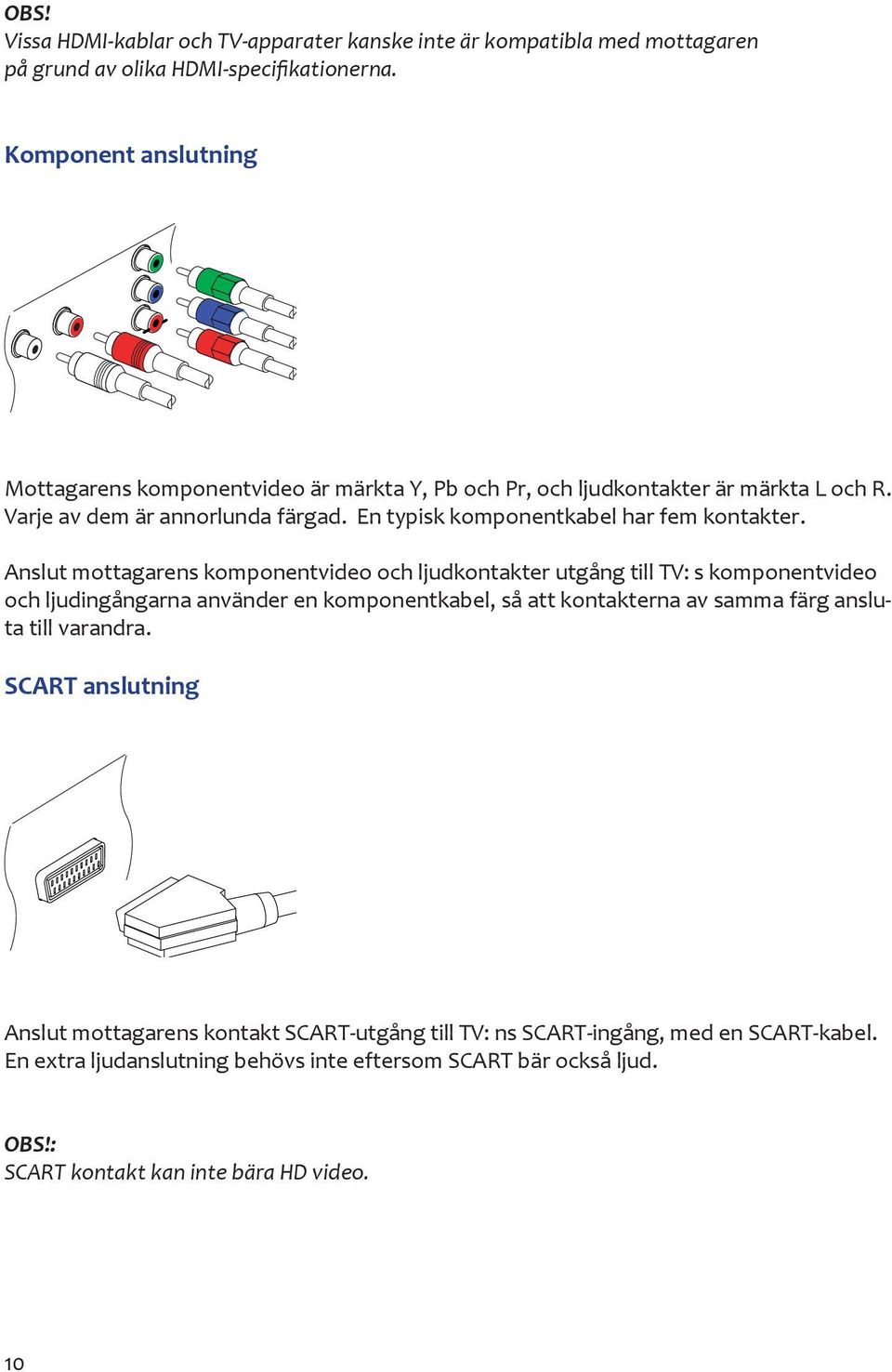 En typisk komponentkabel har fem kontakter.