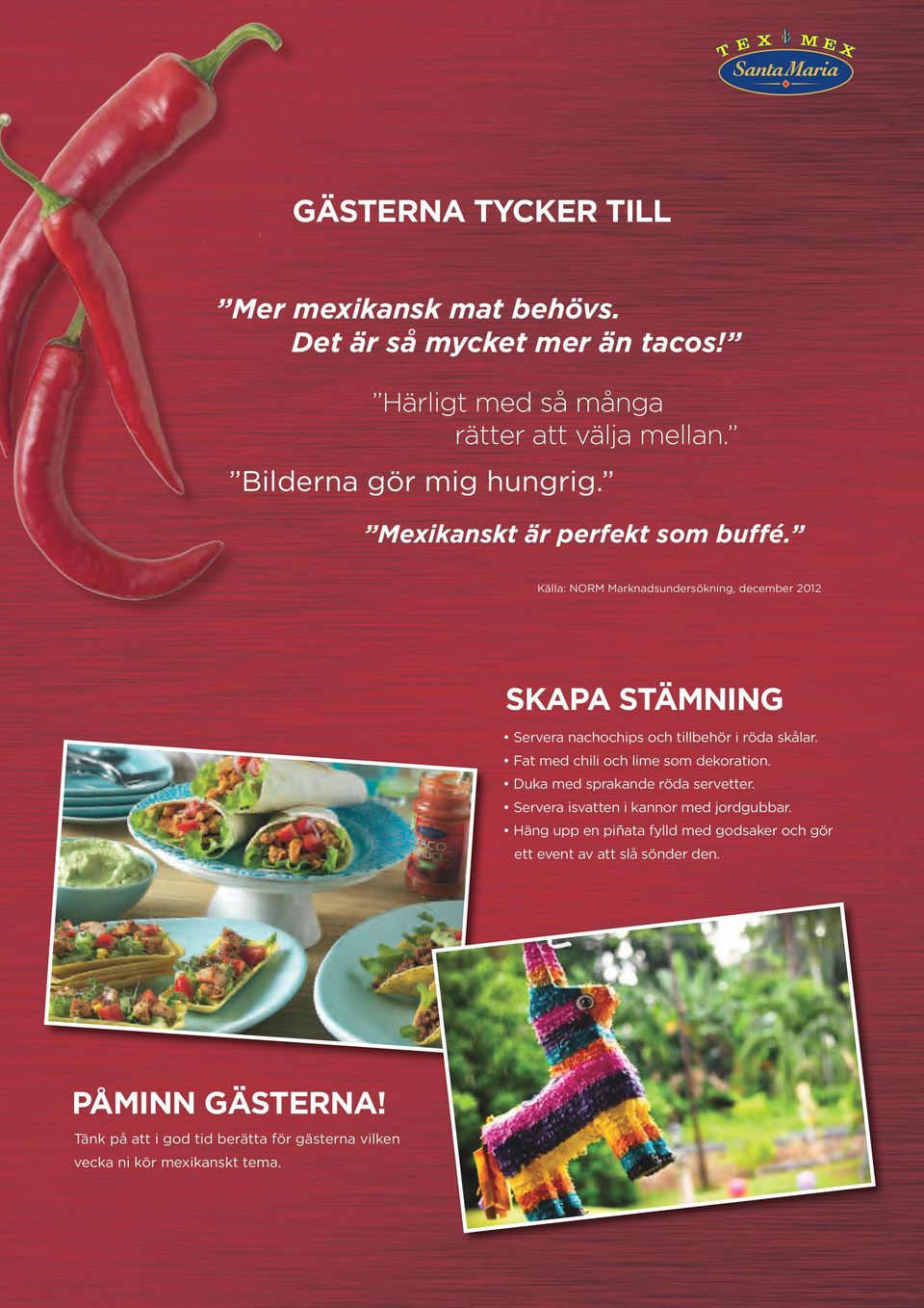 Källa: NORM Marknadsundersökning, december 2012 Skapa STÄMning Servera nachochips och tillbehör i röda skålar.