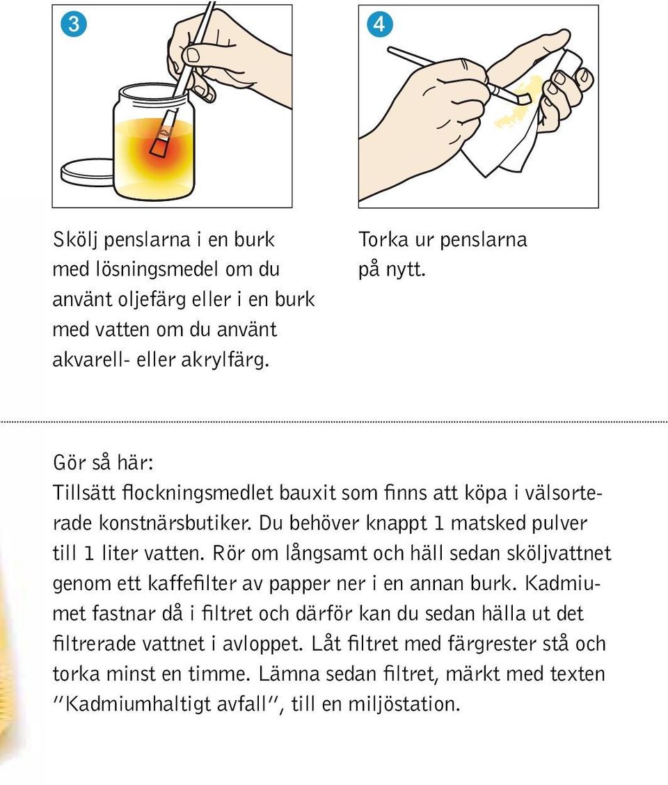 Rör om långsamt och häll sedan sköljvattnet genom ett kaffefilter av papper ner i en annan burk.