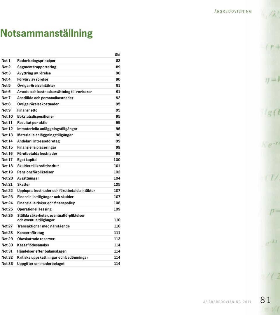 12 Immateriella anläggningstillgångar Not 13 Materiella anläggningstillgångar 98 Not 14 Andelar i intresseföretag 99 Not 15 Finansiella placeringar 99 Not 16 Förutbetalda kostnader Not 17 Eget