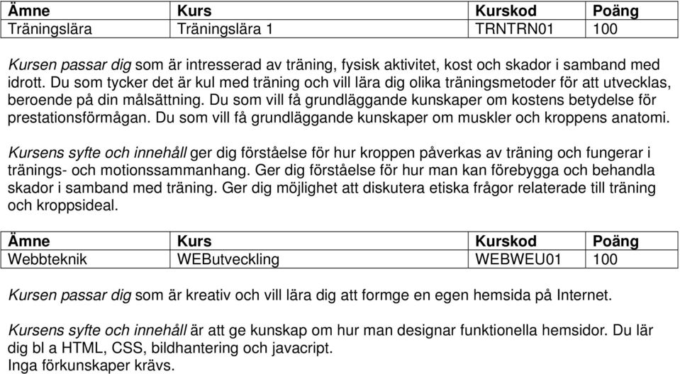 Du som vill få grundläggande kunskaper om kostens betydelse för prestationsförmågan. Du som vill få grundläggande kunskaper om muskler och kroppens anatomi.