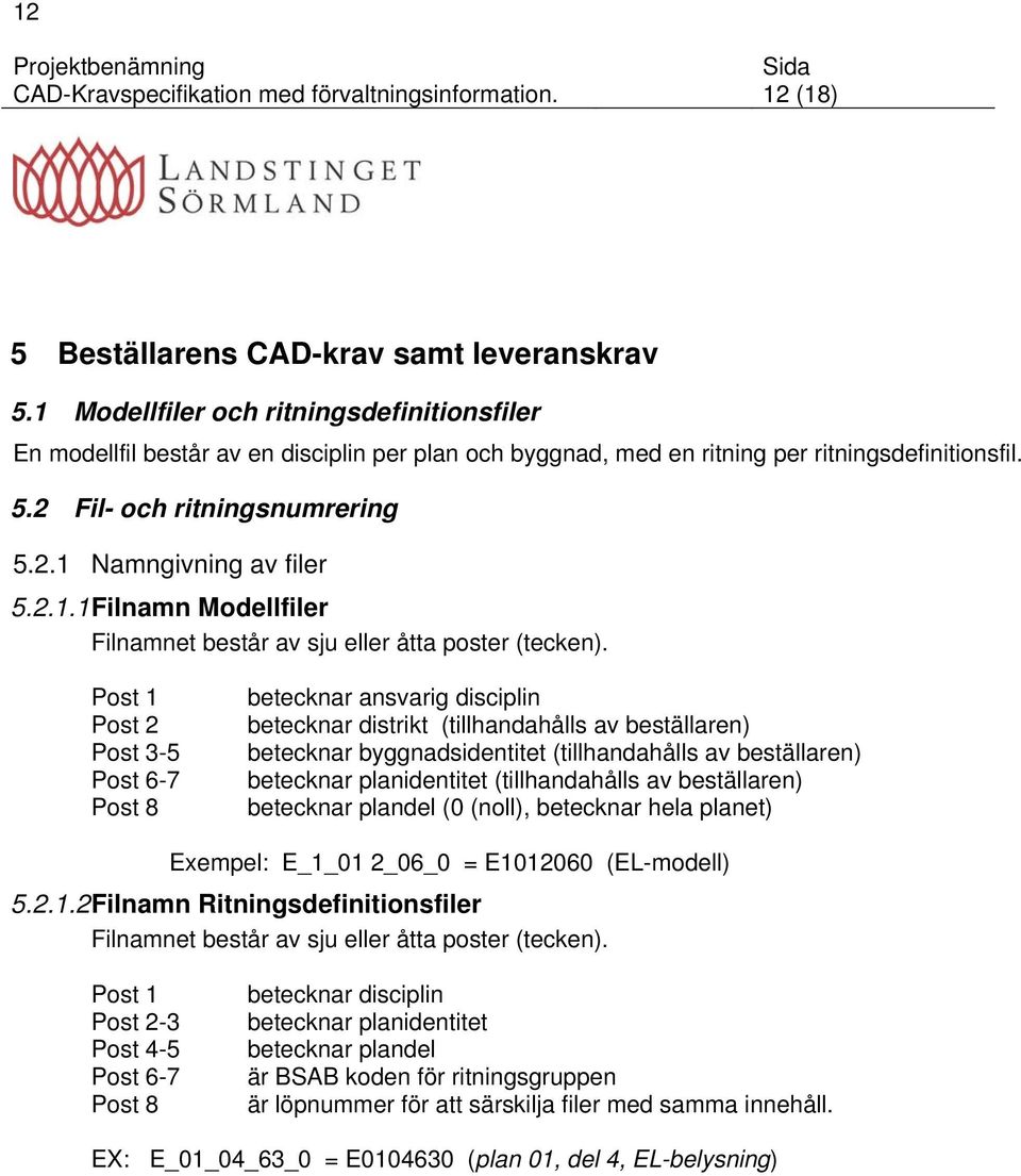 2.1.1 Filnamn Modellfiler Filnamnet består av sju eller åtta poster (tecken).