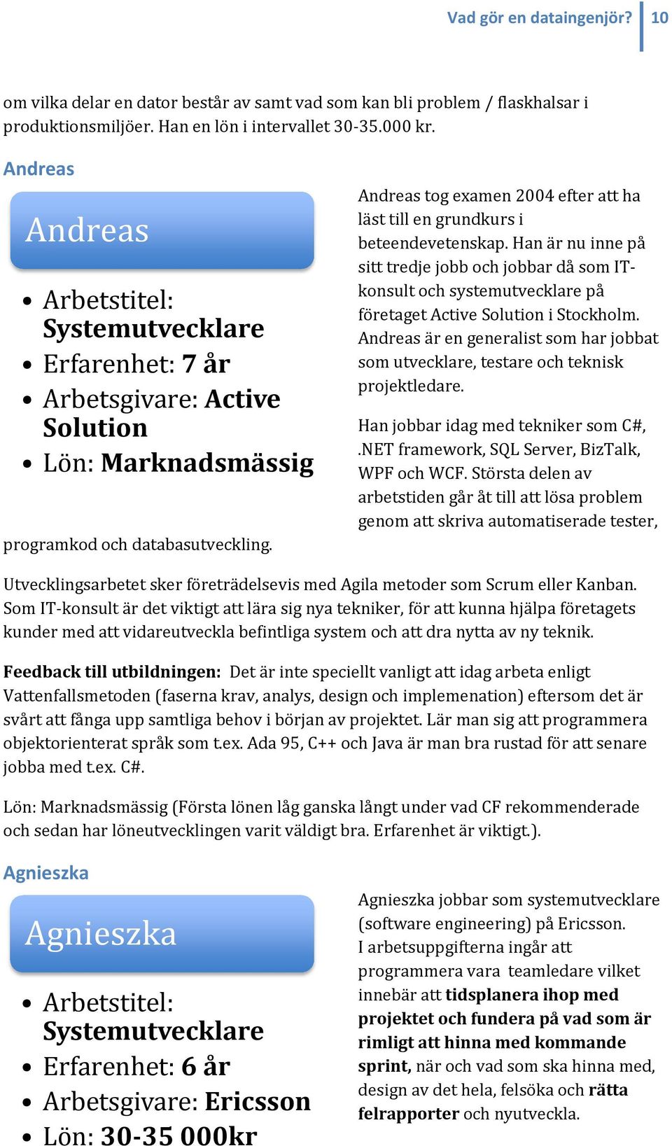 Han är nu inne på sitt tredje jobb och jobbar då som ITkonsult och systemutvecklare på företaget Active Solution i Stockholm.