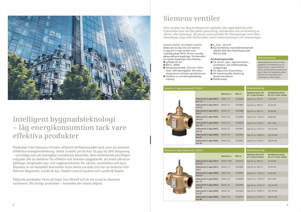 Siemens VVG41 och VXG41 ventiler Nedan kan du läsa mer om Siemens 2-vägs och 3-vägs ventiler med utvändig gänga PN16. De har utvändig gänga exklusive kopplingar.