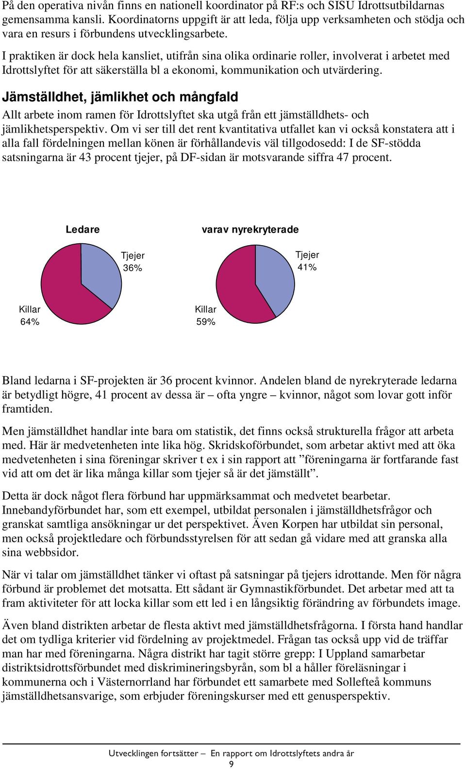 I praktiken är dock hela kansliet, utifrån sina olika ordinarie roller, involverat i arbetet med Idrottslyftet för att säkerställa bl a ekonomi, kommunikation och utvärdering.