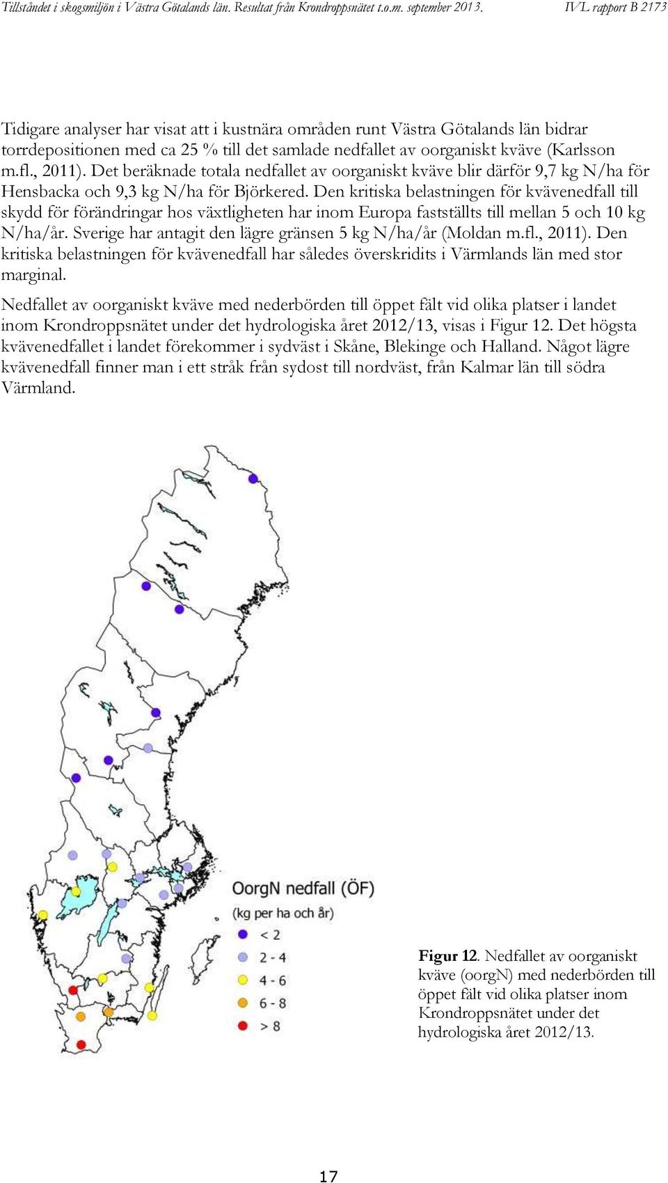 , 211). Det beräknade totala nedfallet av oorganiskt kväve blir därför 9,7 kg N/ha för Hensbacka och 9,3 kg N/ha för Björkered.