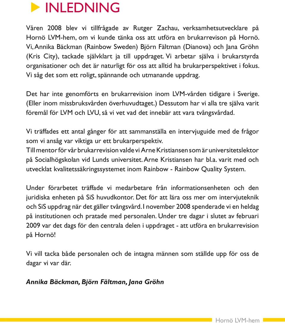 Vi arbetar själva i brukarstyrda organisationer och det är naturligt för oss att alltid ha brukarperspektivet i fokus. Vi såg det som ett roligt, spännande och utmanande uppdrag.