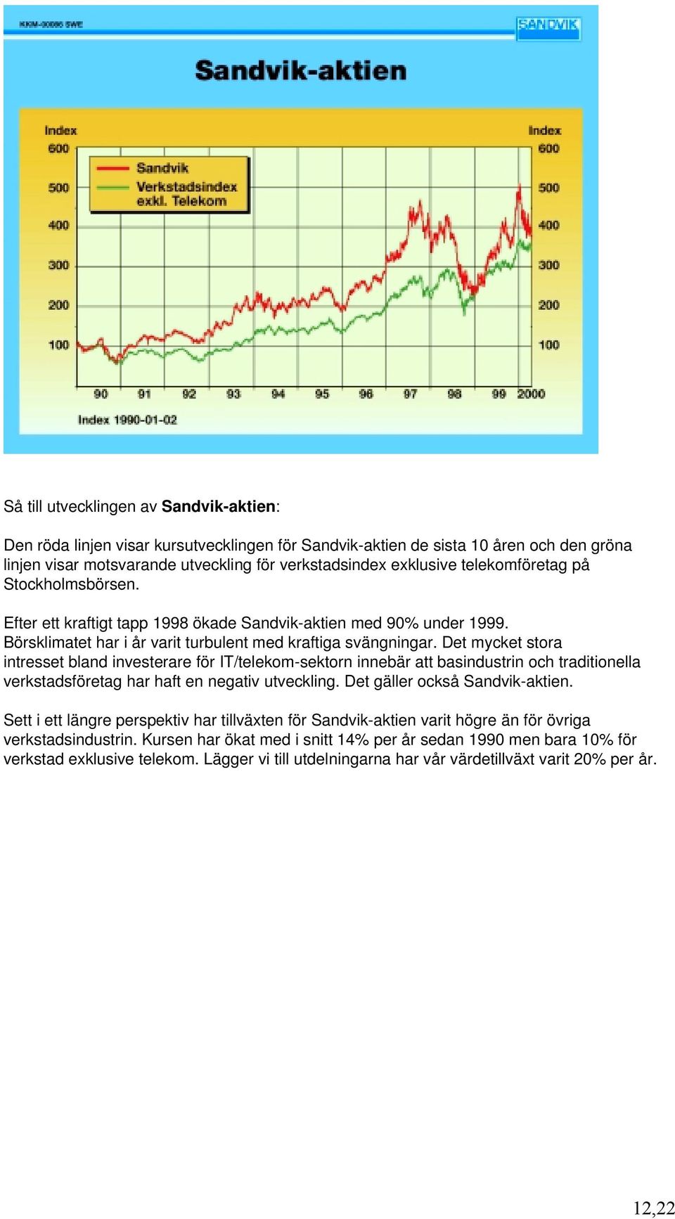 Det mycket stora intresset bland investerare för IT/telekom-sektorn innebär att basindustrin och traditionella verkstadsföretag har haft en negativ utveckling. Det gäller också Sandvik-aktien.