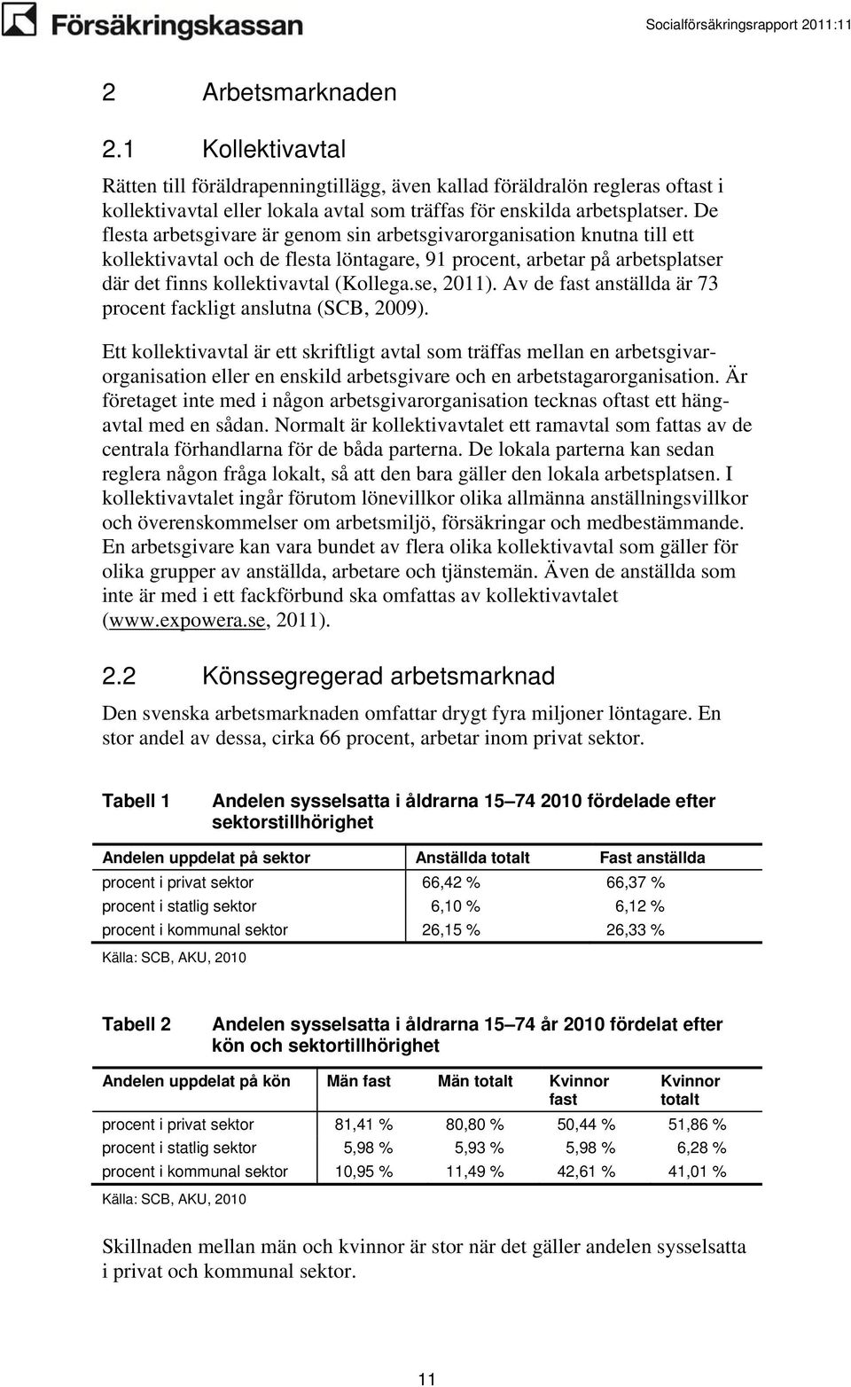 se, 2011). Av de fast anställda är 73 procent fackligt anslutna (SCB, 2009).