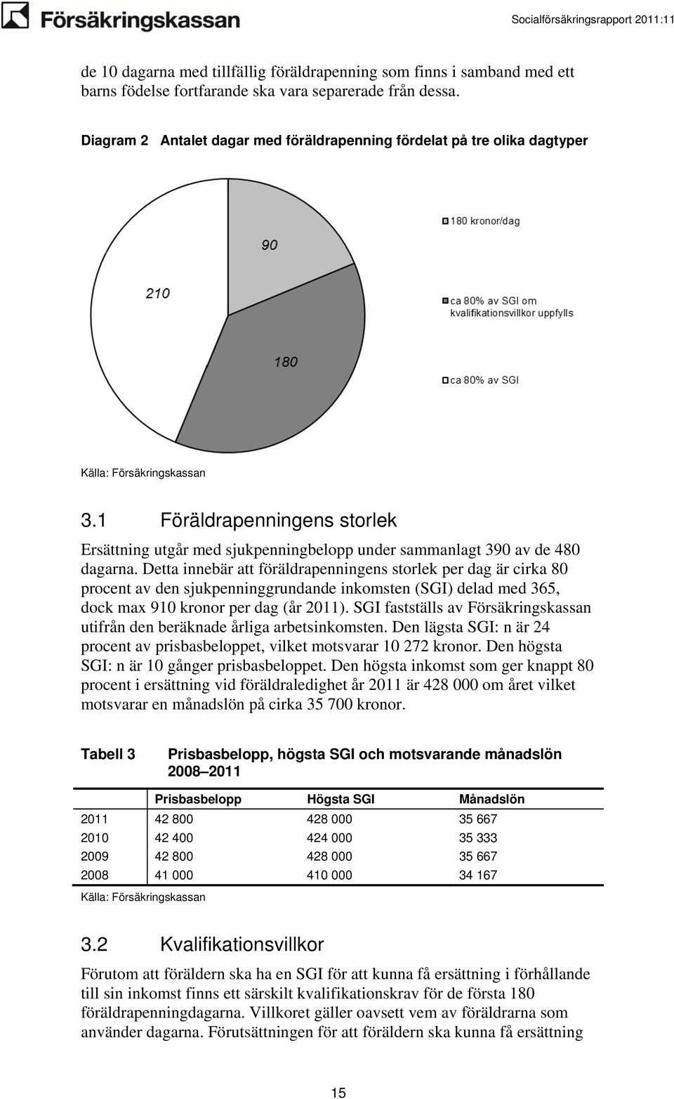 1 Föräldrapenningens storlek Ersättning utgår med sjukpenningbelopp under sammanlagt 390 av de 480 dagarna.