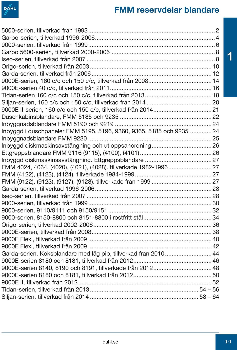 .. 4 9000E-serien 40 c/c, tillverkad från 0... 6 Tidan-serien 60 c/c och 50 c/c, tillverkad från 0... 8 Siljan-serien, 60 c/c och 50 c/c, tillverkad från 04.