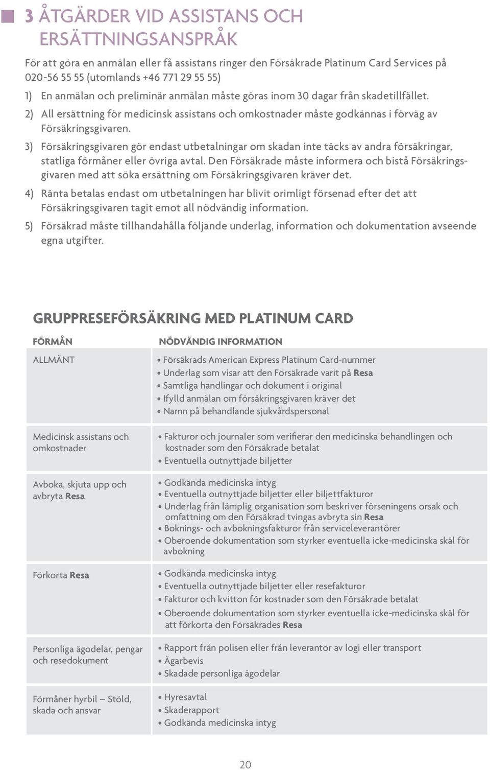 3) Försäkringsgivaren gör endast utbetalningar om skadan inte täcks av andra försäkringar, statliga förmåner eller övriga avtal.