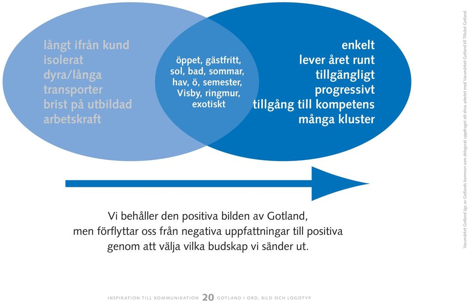 många kluster Vi behåller den positiva bilden av Gotland, men förflyttar oss från negativa uppfattningar till