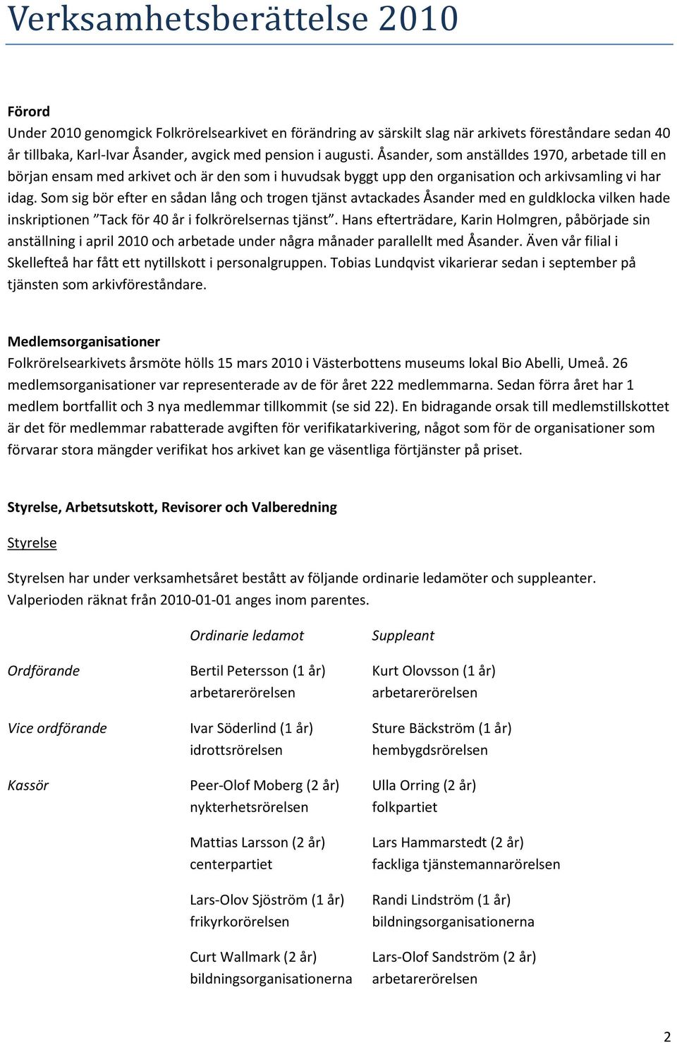 Som sig bör efter en sådan lång och trogen tjänst avtackades Åsander med en guldklocka vilken hade inskriptionen Tack för 40 år i folkrörelsernas tjänst.