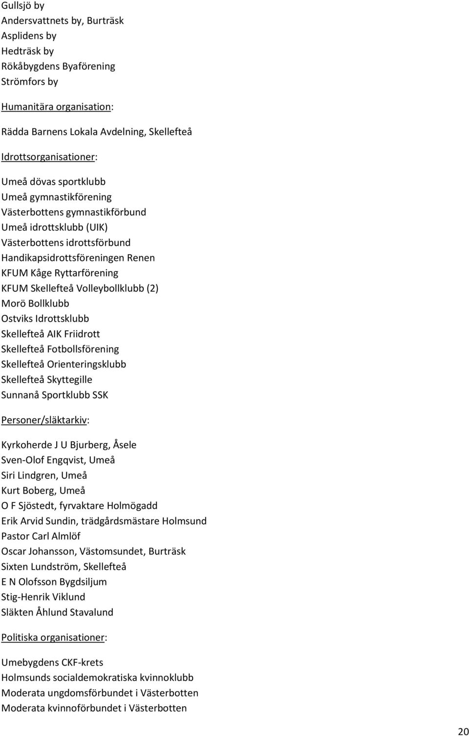 Volleybollklubb (2) Morö Bollklubb Ostviks Idrottsklubb Skellefteå AIK Friidrott Skellefteå Fotbollsförening Skellefteå Orienteringsklubb Skellefteå Skyttegille Sunnanå Sportklubb SSK