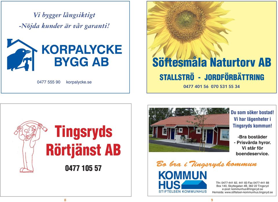 Vi har lägenheter i Tingsryds kommun! -Bra ostäder - Prisvärda hyror.