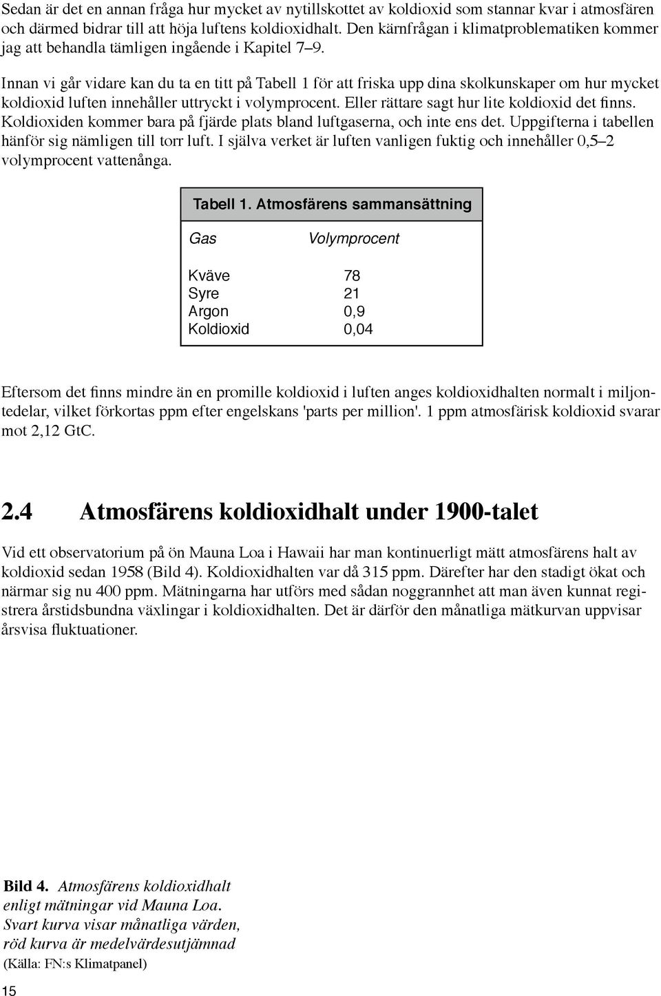 Innan vi går vidare kan du ta en titt på Tabell 1 för att friska upp dina skolkunskaper om hur mycket koldioxid luften innehåller uttryckt i volymprocent.