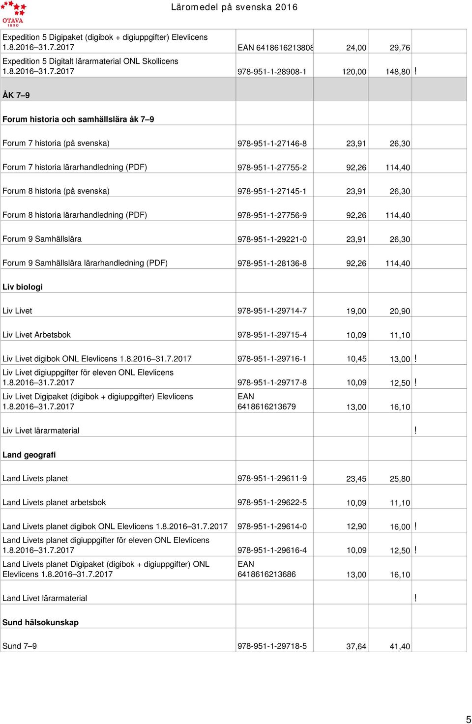 svenska) 978-951-1-27145-1 23,91 26,30 Forum 8 historia lärarhandledning (PDF) 978-951-1-27756-9 92,26 114,40 Forum 9 Samhällslära 978-951-1-29221-0 23,91 26,30 Forum 9 Samhällslära lärarhandledning