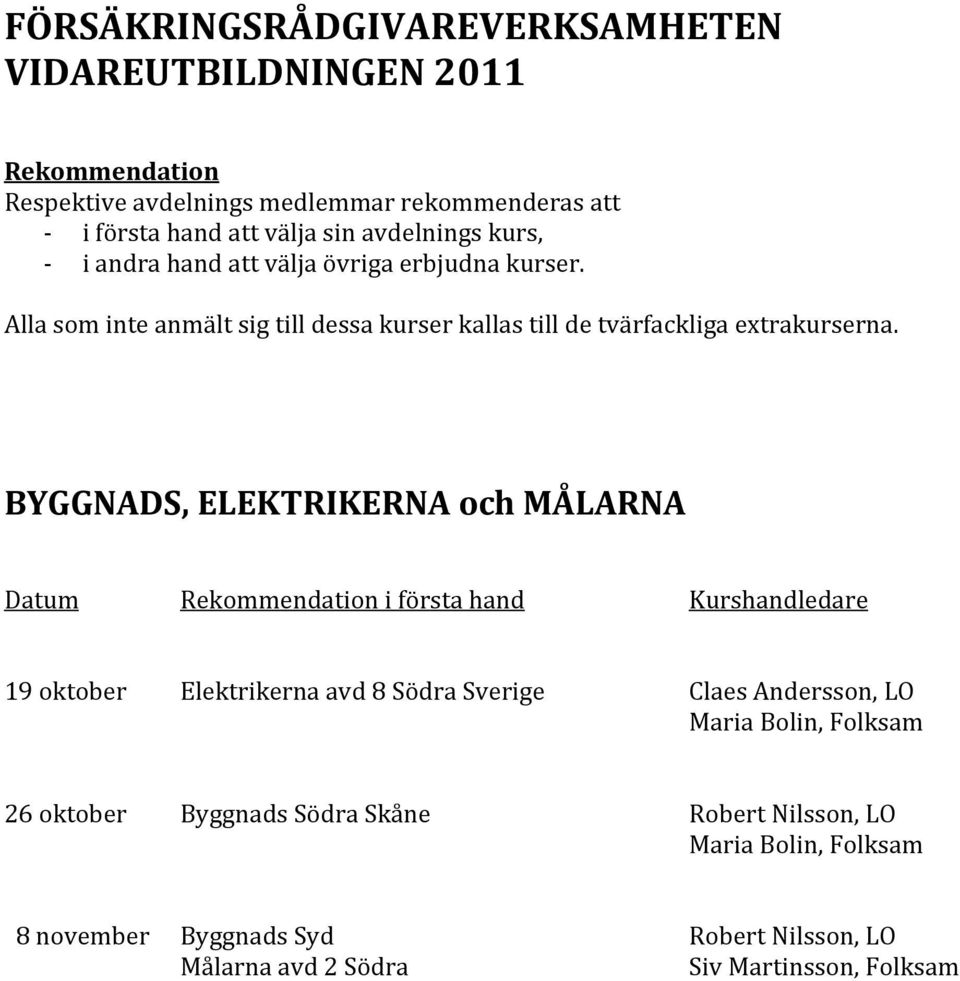 Elektrikerna avd 8 Södra Sverige Claes Andersson, LO Maria Bolin, Folksam 26 oktober