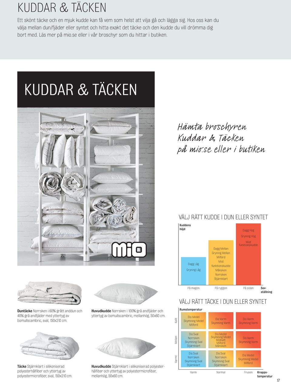 KUDDAR & TÄCKEN Hämta broschyren Kuddar & Täcken på mio.