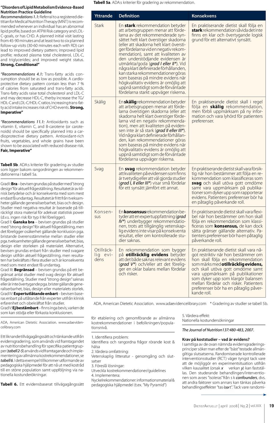 CHD. A planned initial visit lasting from 45-90 minutes and at least two to six planned follow-up visits (30-60 minutes each with RD) can lead to improved dietary pattern; improved lipid profile;