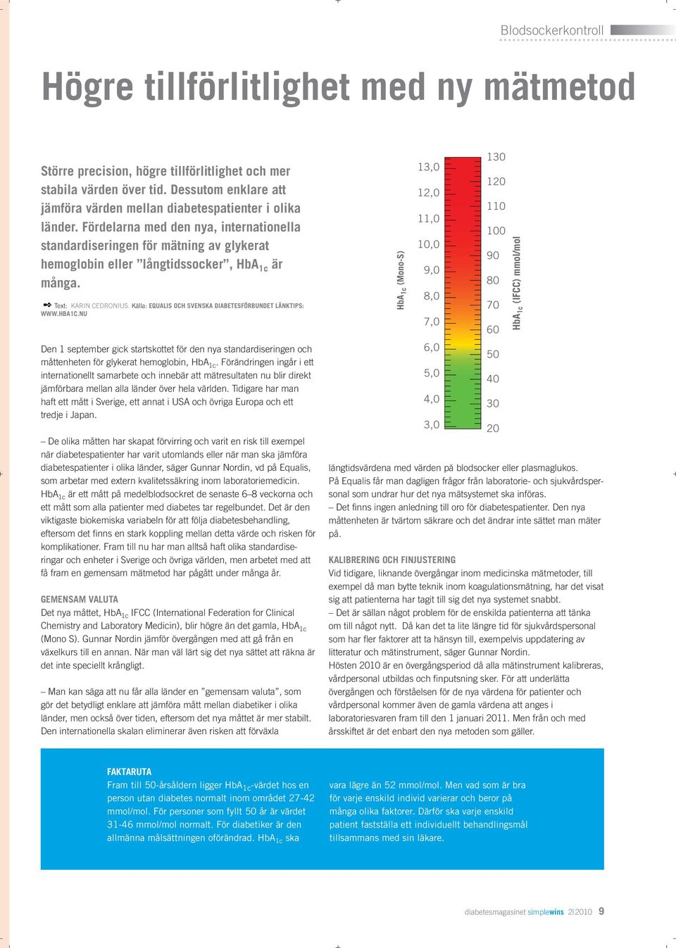 Fördelarna med den nya, internationella standardiseringen för mätning av glykerat hemoglobin eller långtids socker, HbA 1c är många. Text: KARIN CEDRONIUS.