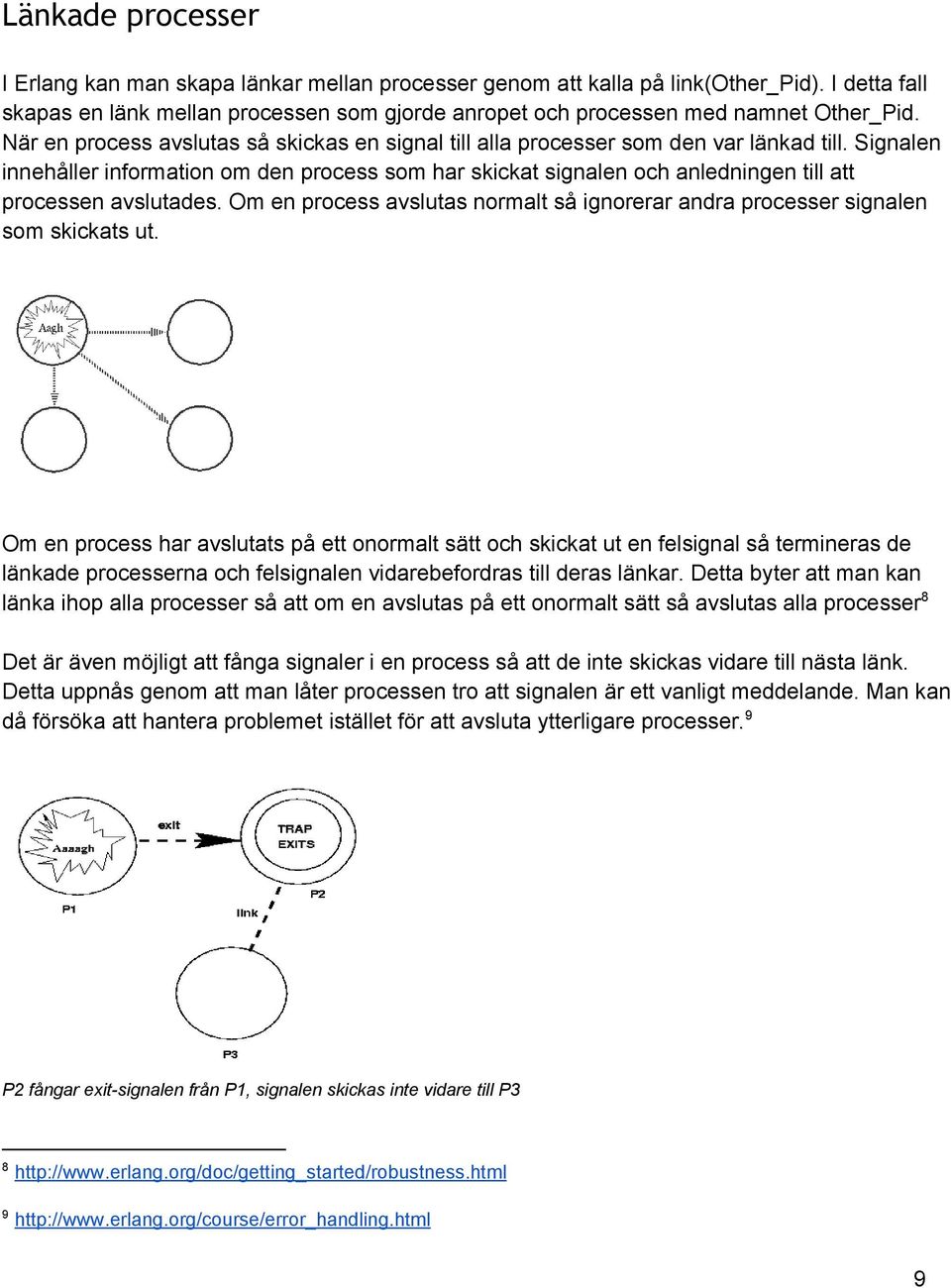 Signalen innehåller information om den process som har skickat signalen och anledningen till att processen avslutades.