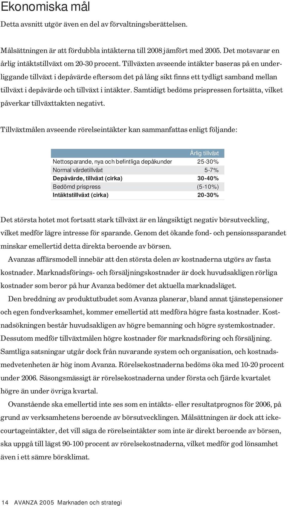 Tillväxten avseende intäkter baseras på en underliggande tillväxt i depåvärde eftersom det på lång sikt finns ett tydligt samband mellan tillväxt i depåvärde och tillväxt i intäkter.