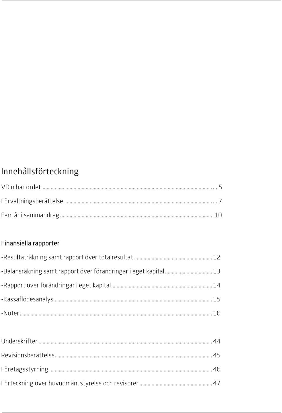 .. 12 -Balansräkning samt rapport över förändringar i eget kapital... 13 -Rapport över förändringar i eget kapital.