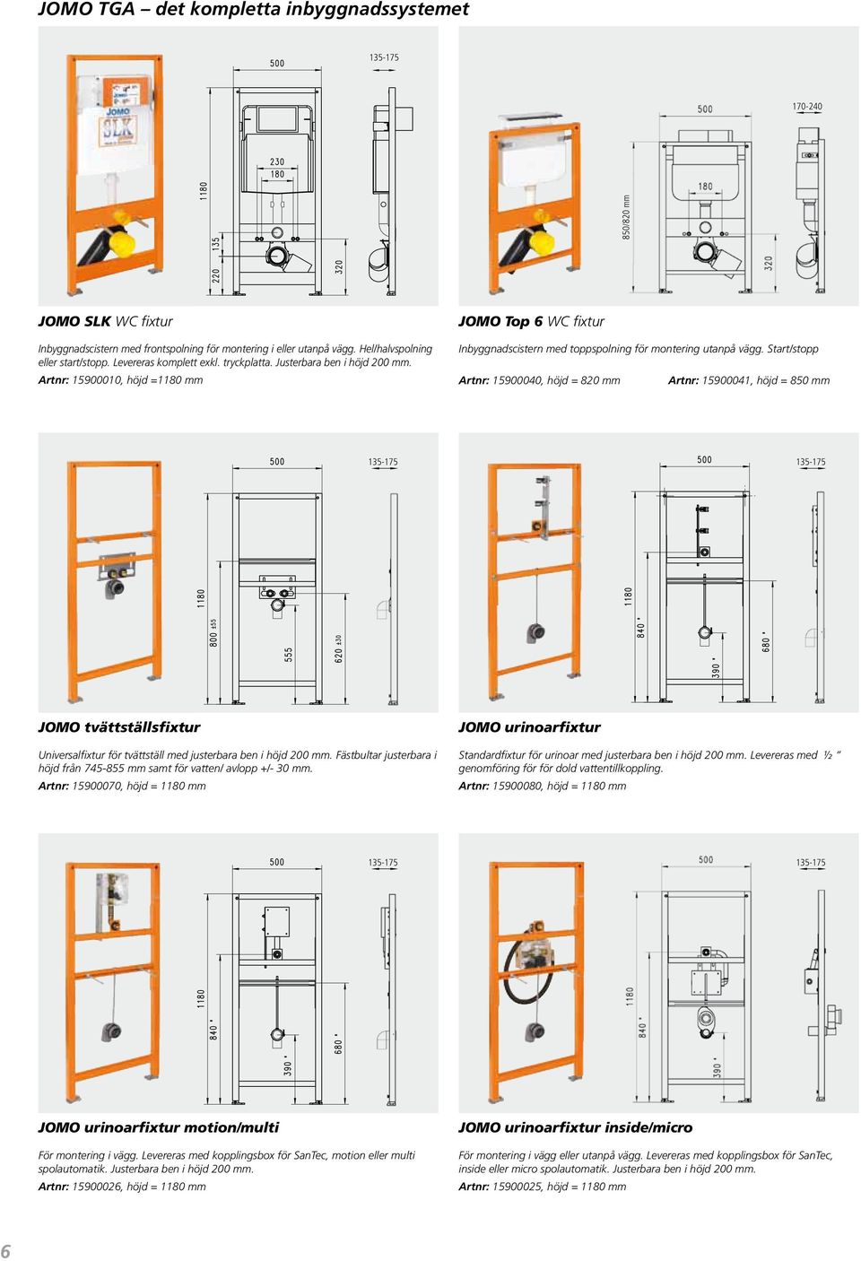Start/stopp Artnr: 15900040, höjd = 820 mm Artnr: 15900041, höjd = 850 mm JOMO tvättställsfixtur Universalfixtur för tvättställ med justerbara ben i höjd 200 mm.