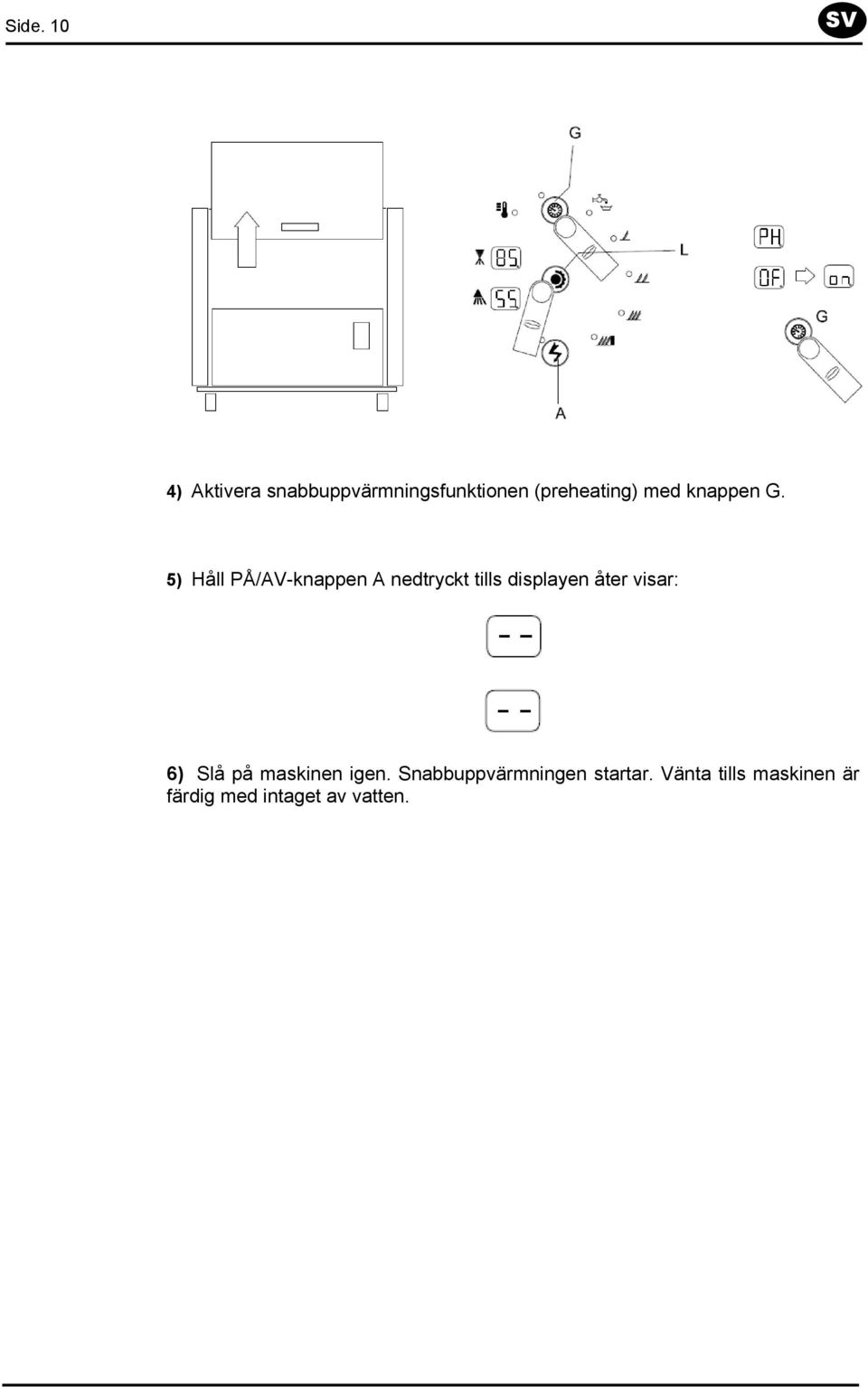 5) Håll PÅ/AV-knappen A nedtryckt tills displayen åter visar: