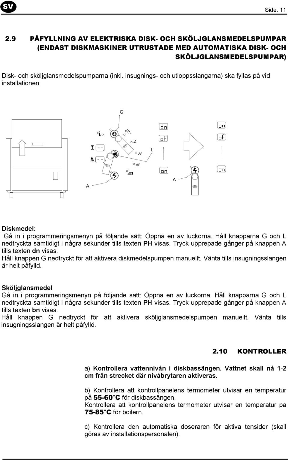 Håll knapparna G och L nedtryckta samtidigt i några sekunder tills texten PH visas. Tryck upprepade gånger på knappen A tills texten dn visas.