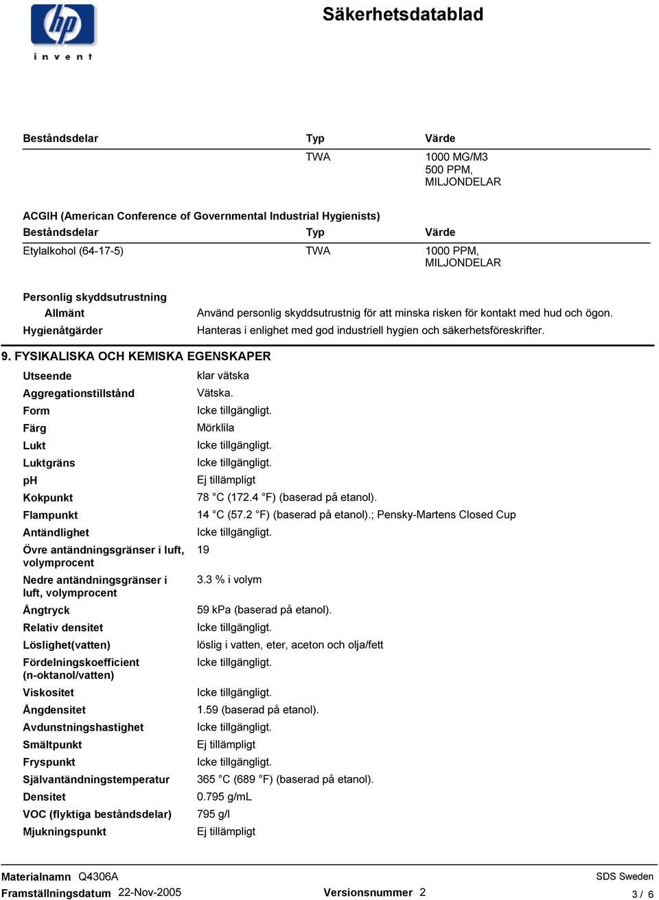 Hanteras i enlighet med god industriell hygien och säkerhetsföreskrifter. 9.