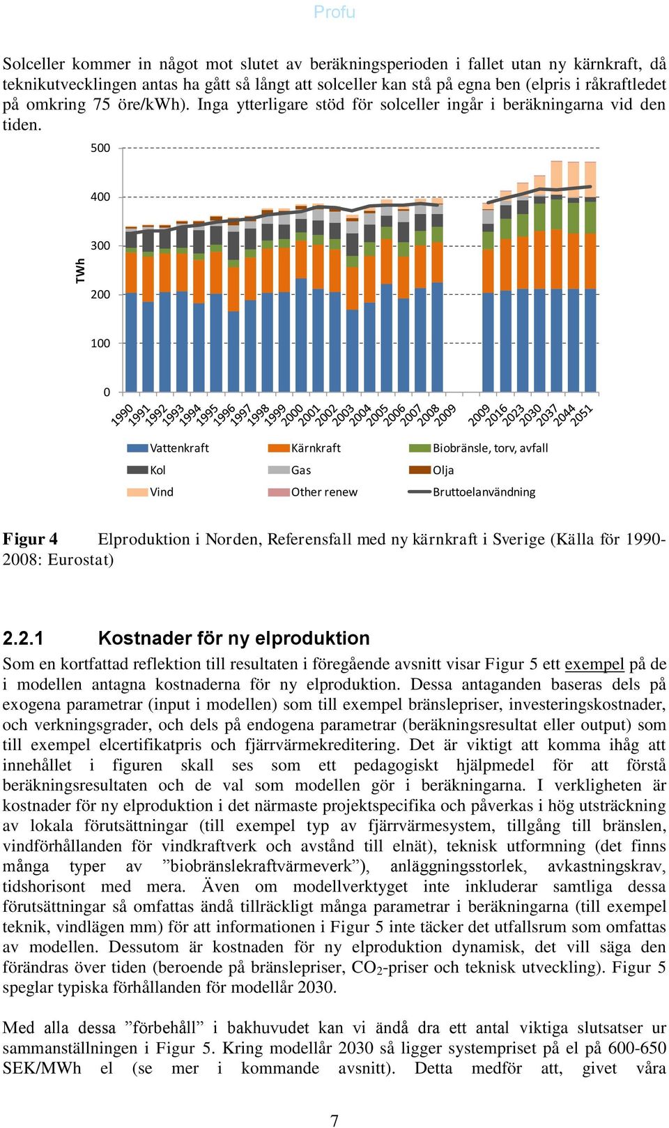 500 400 300 200 100 0 Vattenkraft Kärnkraft Biobränsle, torv, avfall Kol Gas Olja Vind Other renew Bruttoelanvändning Figur 4 Elproduktion i Norden, Referensfall med ny kärnkraft i Sverige (Källa för