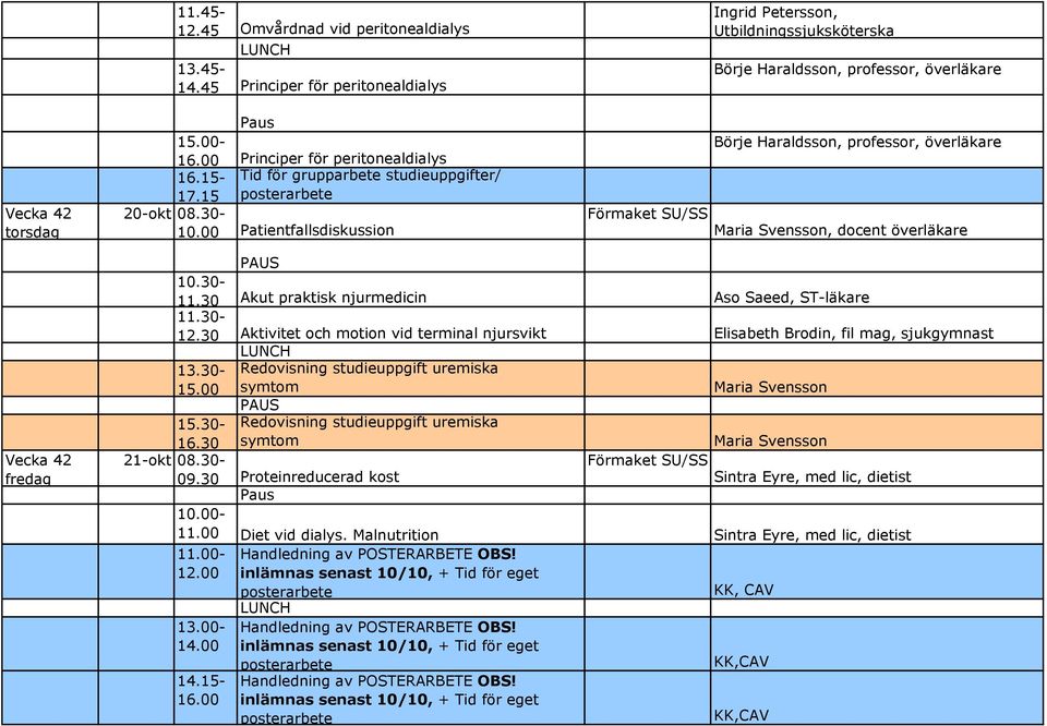 00 Patientfallsdiskussion Förmaket SU/SS Börje Haraldsson, professor, överläkare Maria Svensson, docent överläkare Vecka 42 fredag PAUS 10.30-11.30 Akut praktisk njurmedicin Aso Saeed, ST-läkare 11.