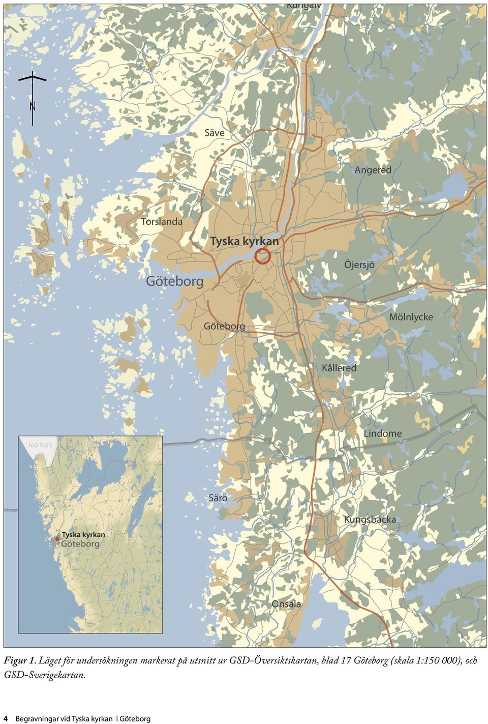 1. Läget för undersökningen markerat på utsnitt ur GSD-Översiktskartan, blad 17