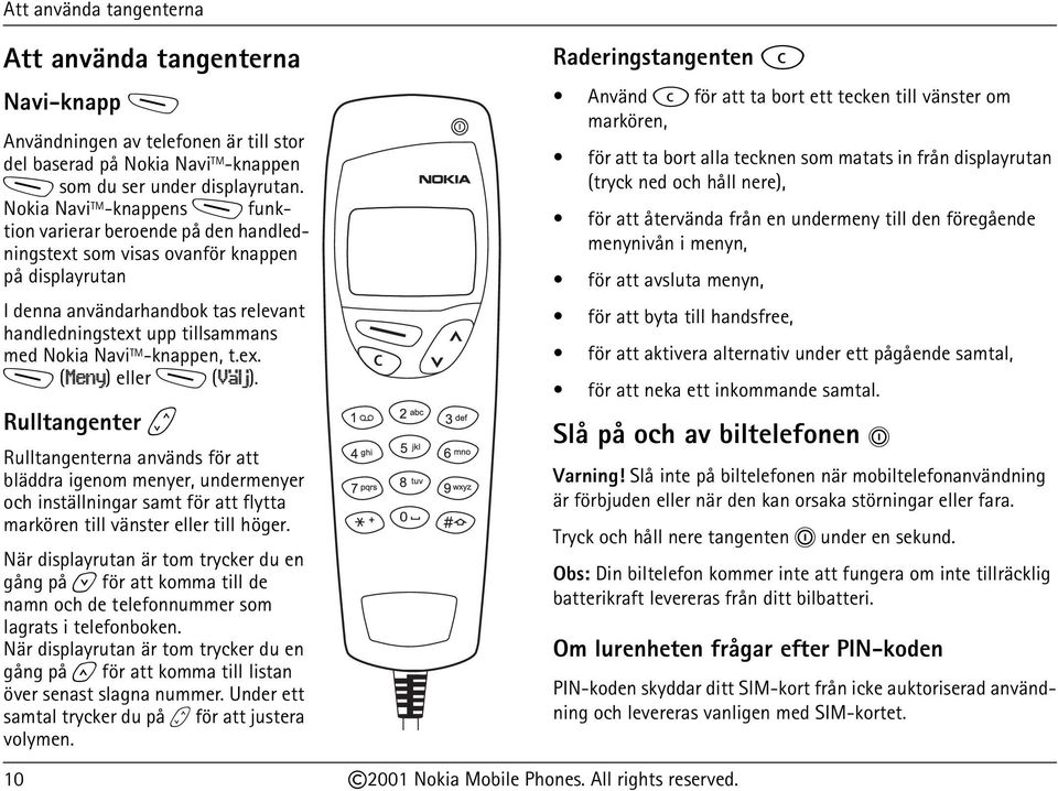 Navi TM -knappen, t.ex. M (Meny) eller M (Välj).